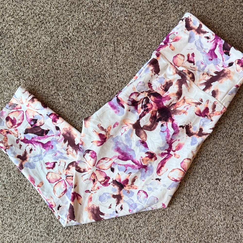 Balance Collection | Floral Watercolor Print Leggings - Pink & Purple